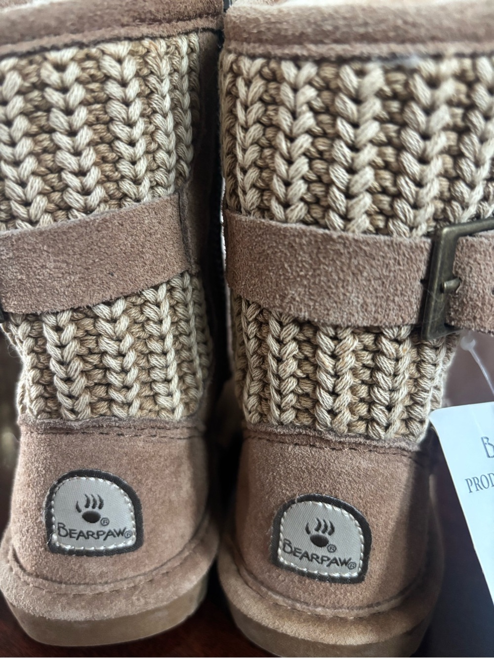 BearPaw Kids Tan Suede Knit-Trim Buckle Winter Boots Size 11 Brand New With Tags - Picture 7 of 12